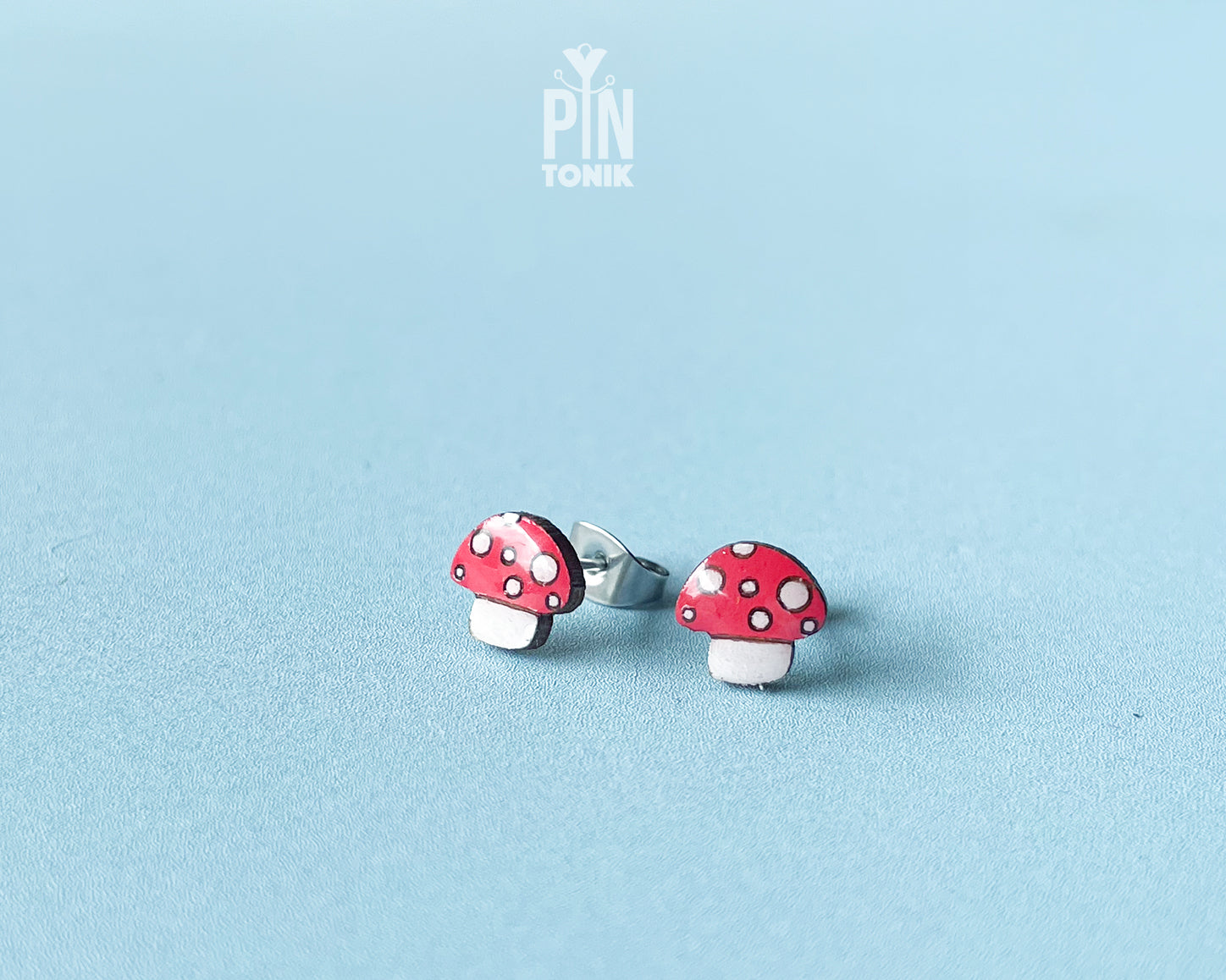 Tiny Red Mushroom Stud Earrings
