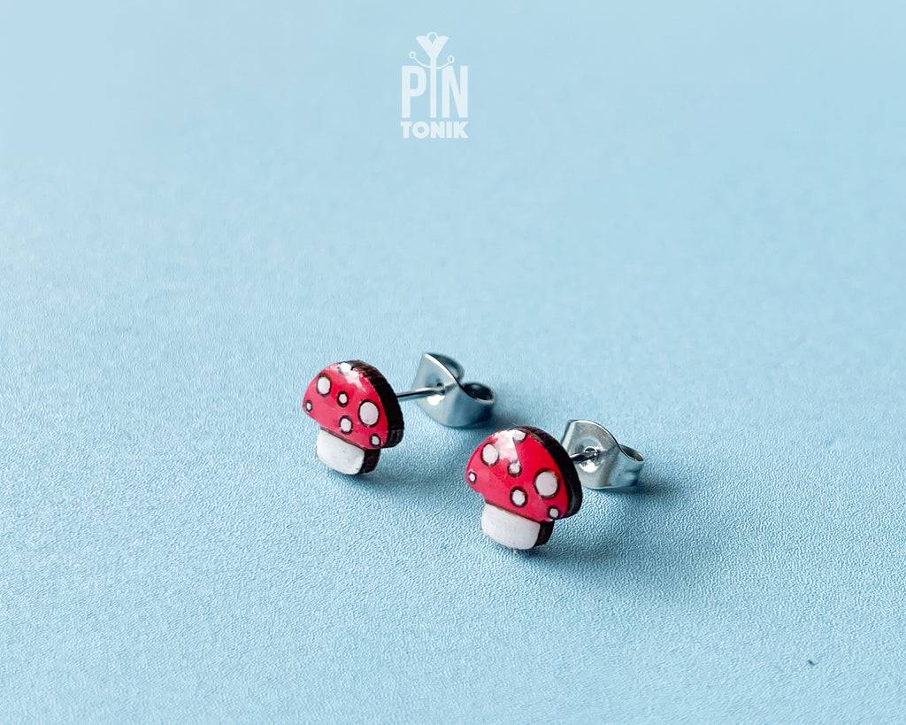 Tiny Red Mushroom Stud Earrings