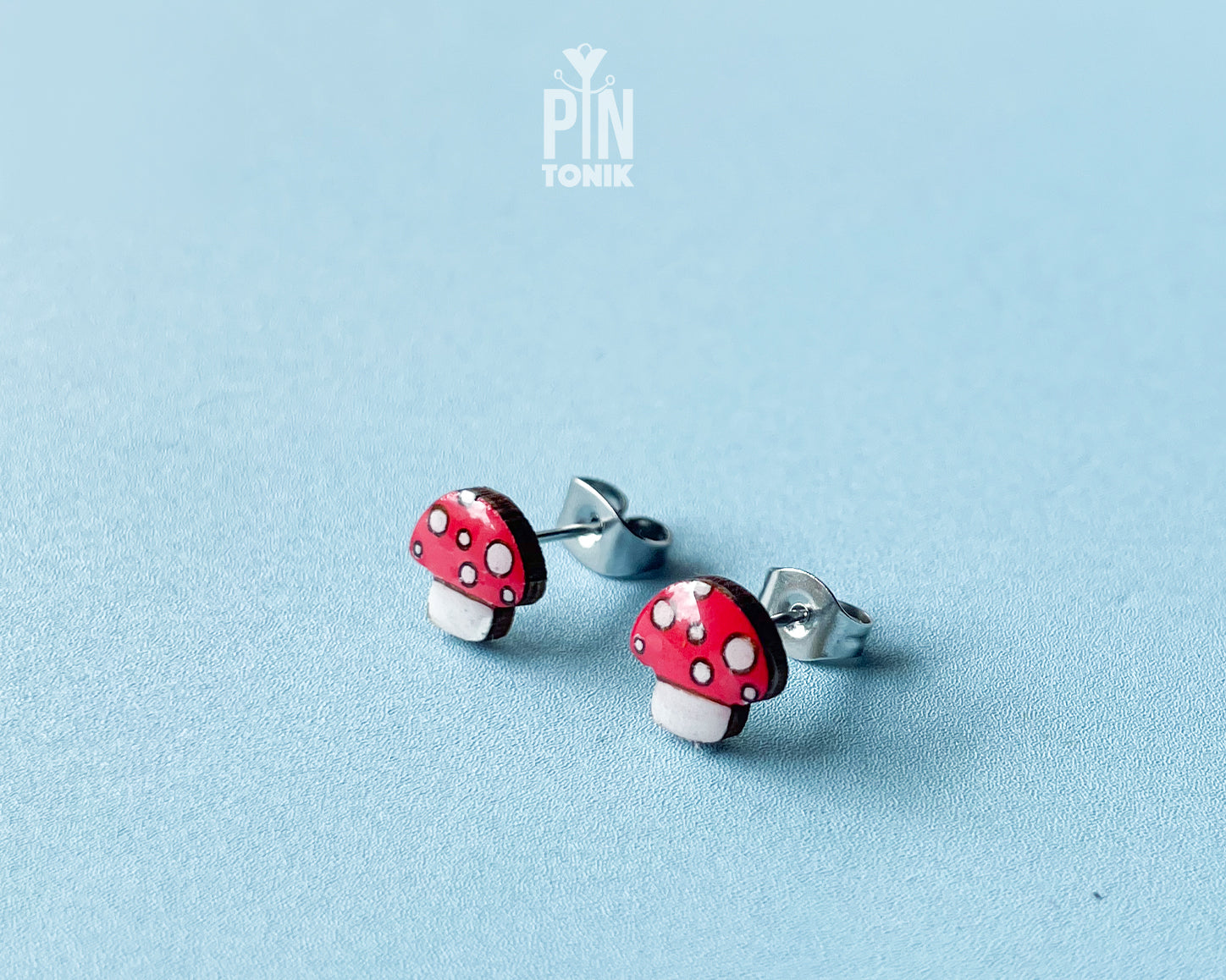Tiny Red Mushroom Stud Earrings