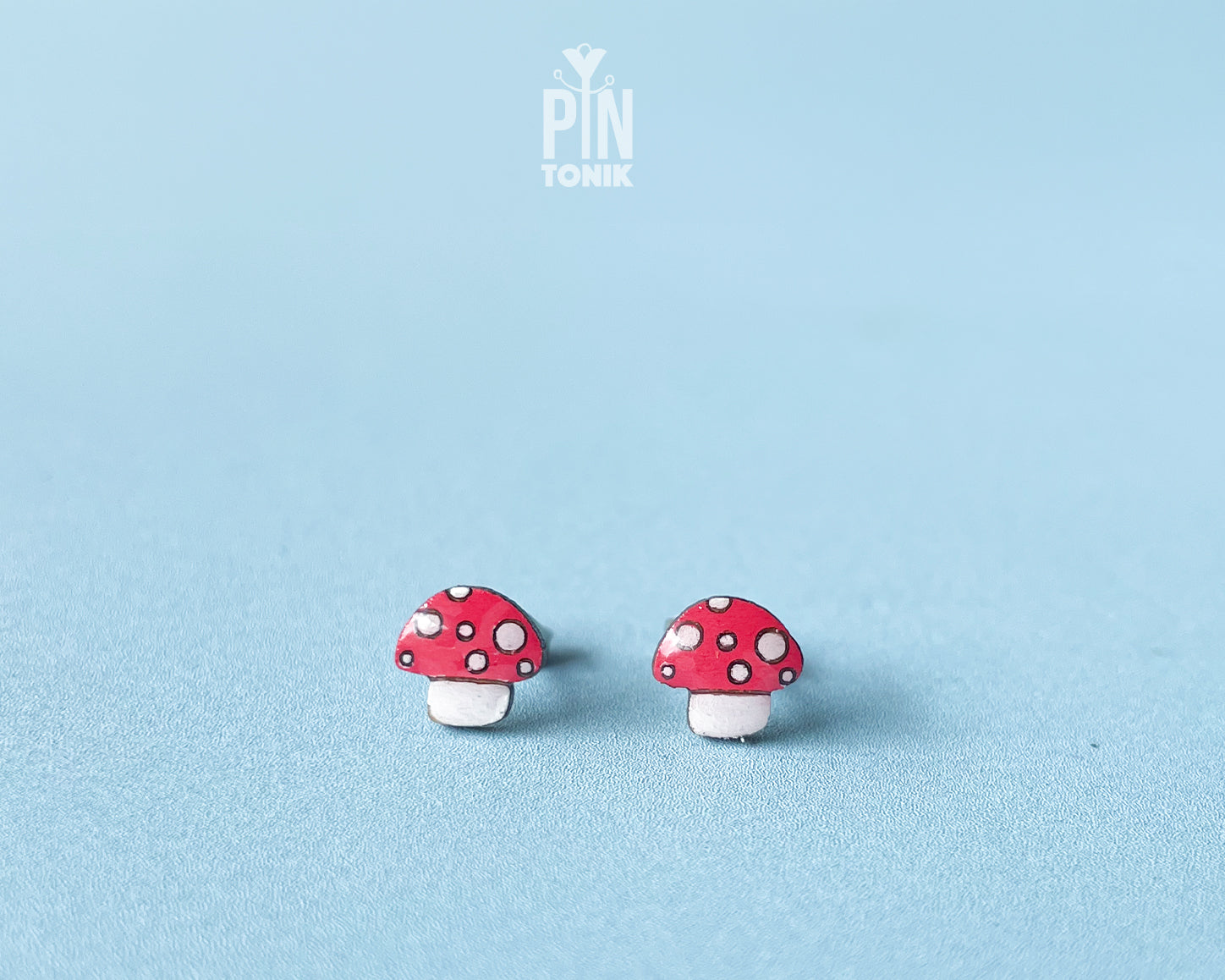 Tiny Red Mushroom Stud Earrings