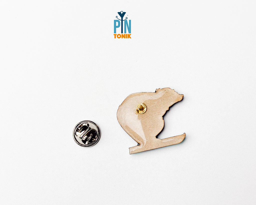 Skiing Bear Wooden Pin