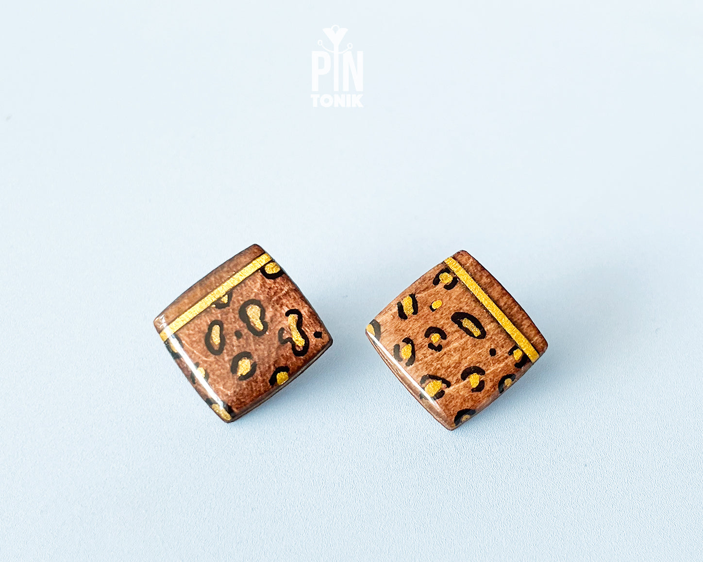 Leopard Square Studs