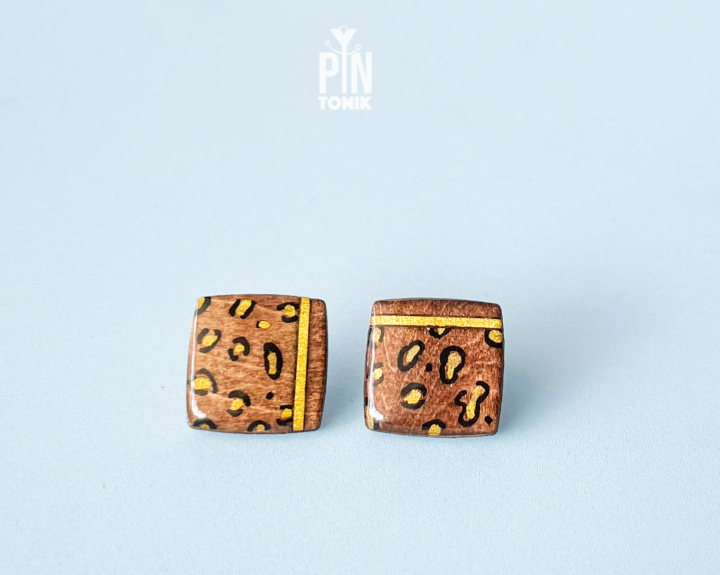 Leopard Square Studs