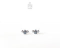 Handmade wooden grey bat stud earrings with outstretched wings by PinTonik, playful spooky and animal themed jewelry.