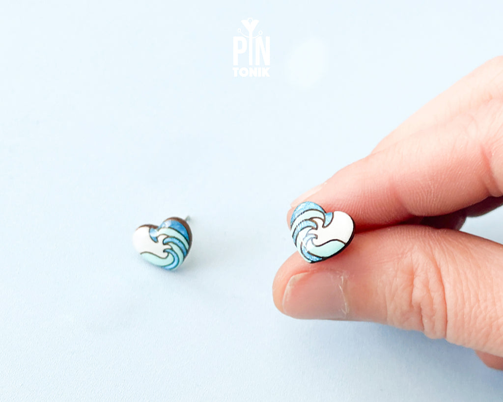 Ocean Wave Heart Studs