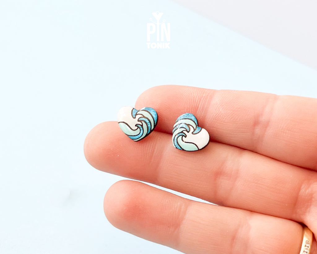 Ocean Wave Heart Studs