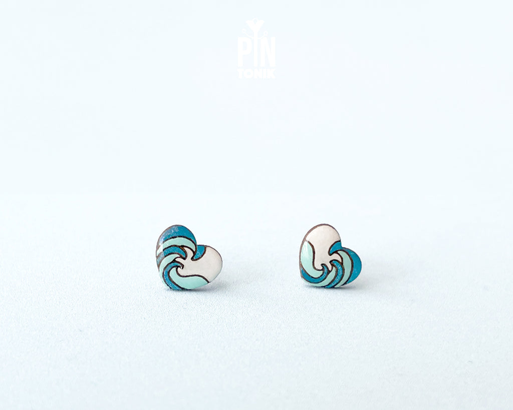 Ocean Wave Heart Studs