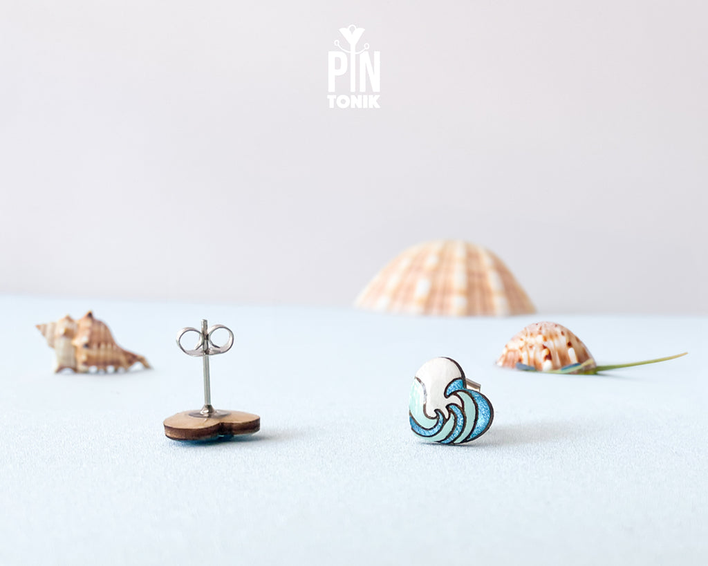 Ocean Wave Heart Studs