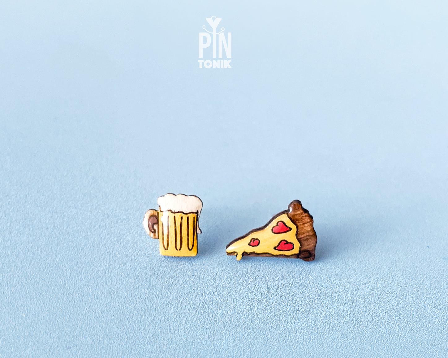 Beer Mug & Pizza Slice Stud Earrings