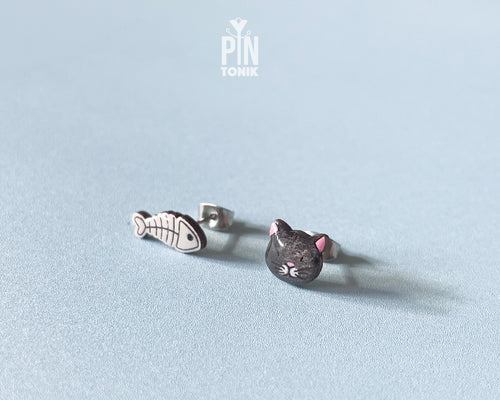 Black Cat & Fishbone Mismatched Studs