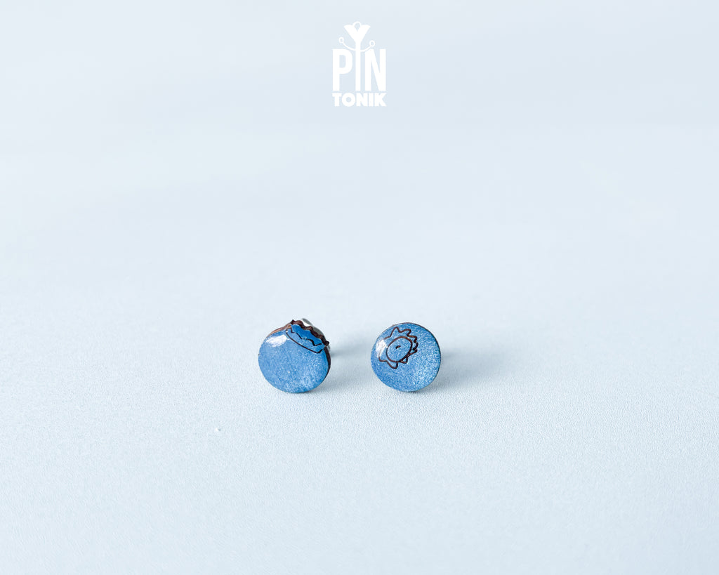 Blueberry Wooden Stud Earrings
