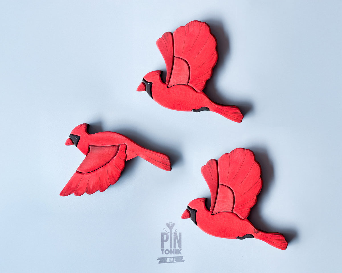 Flying Cardinal Bird Wood Wall Art Decor