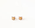Pair of hand-painted ginger wooden cat stud earrings with a high-gloss protective resin finish