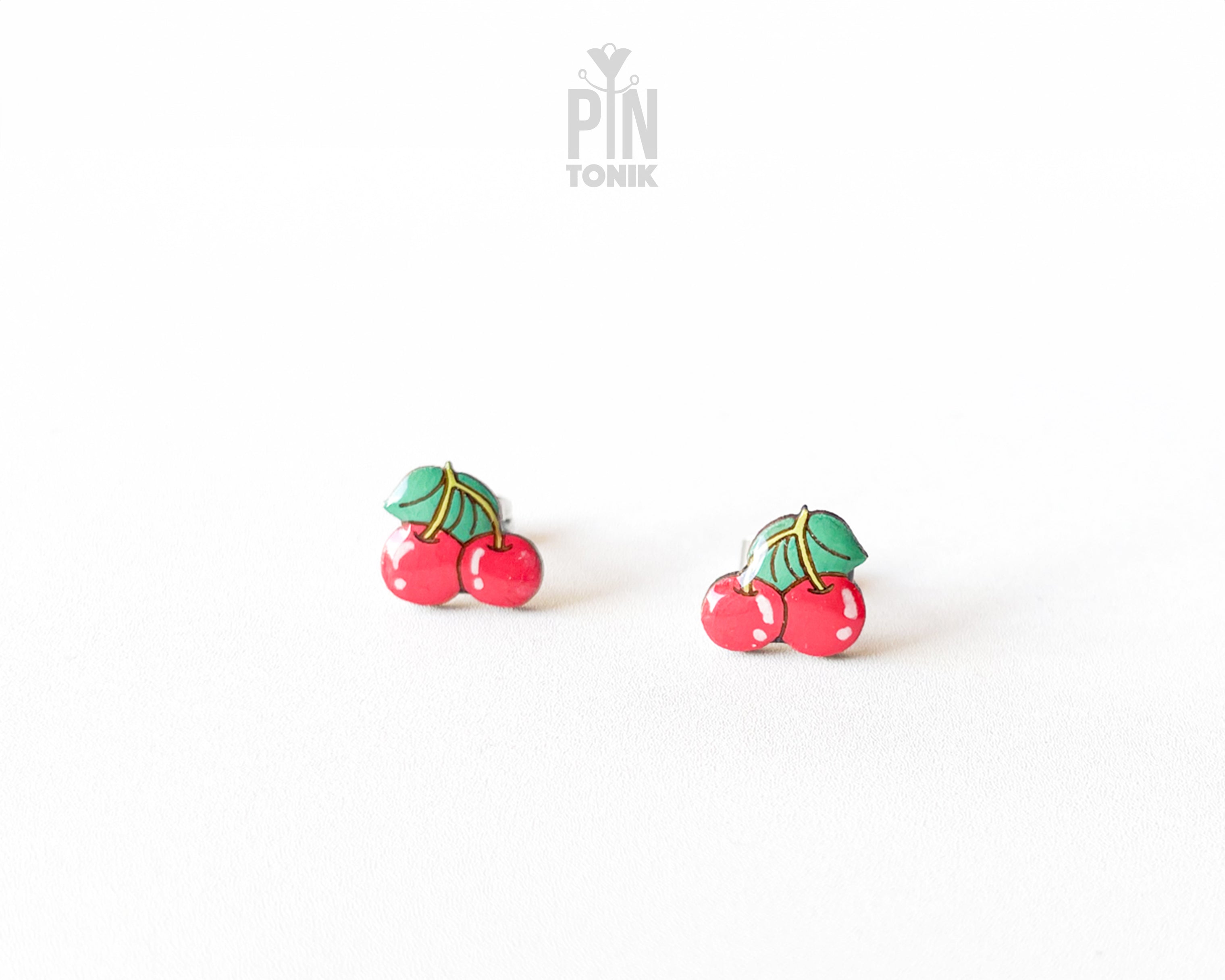Boucles d'oreilles clous en bois de cerisier