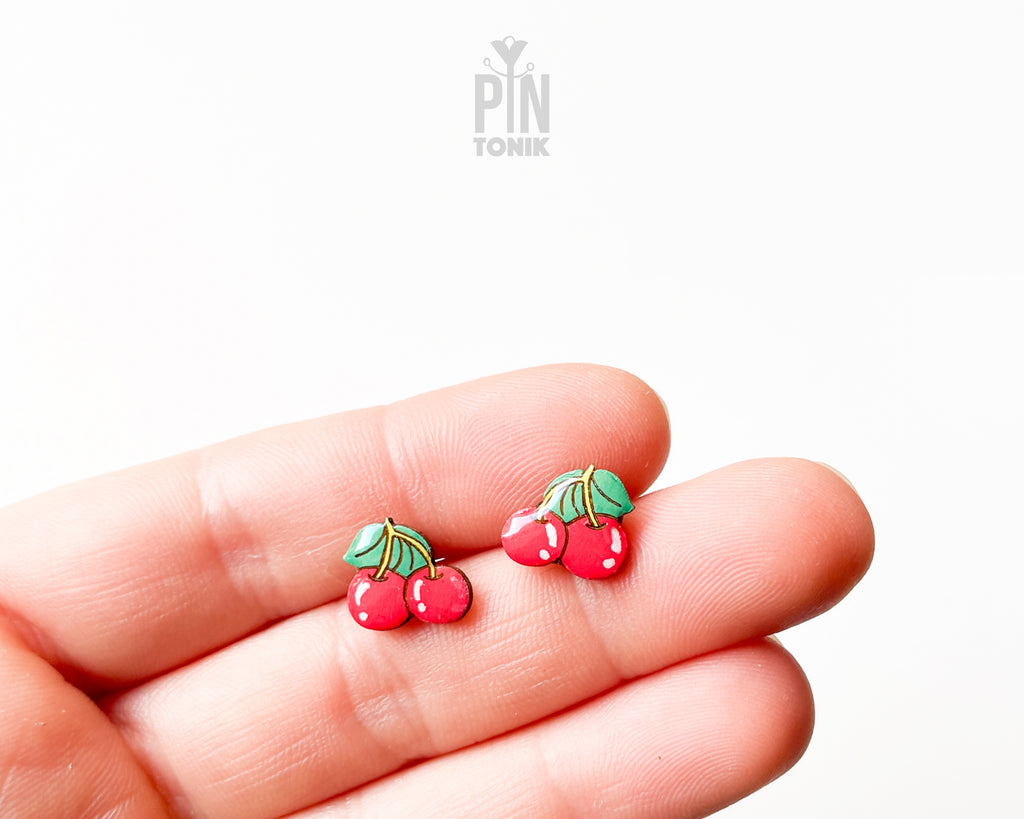 Boucles d'oreilles clous en bois de cerisier