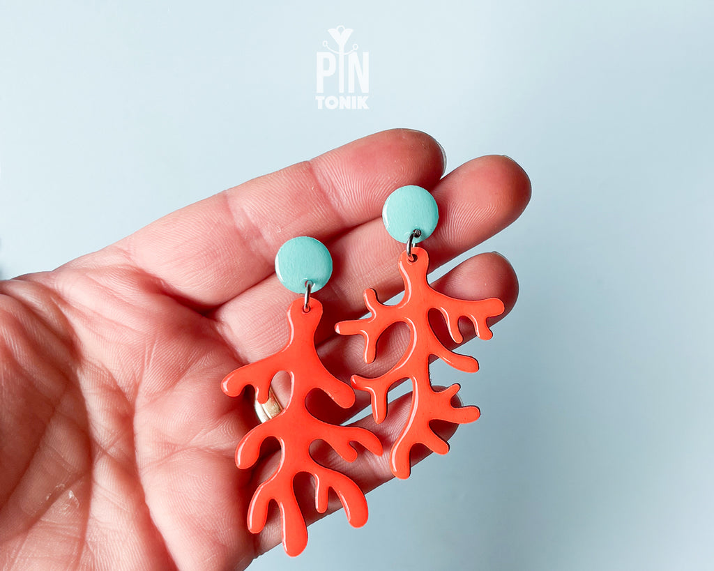 Neon Coral Dangle Earrings