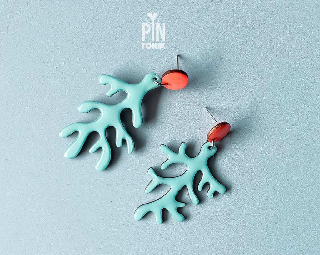 Mint Coral Dangle Earrings