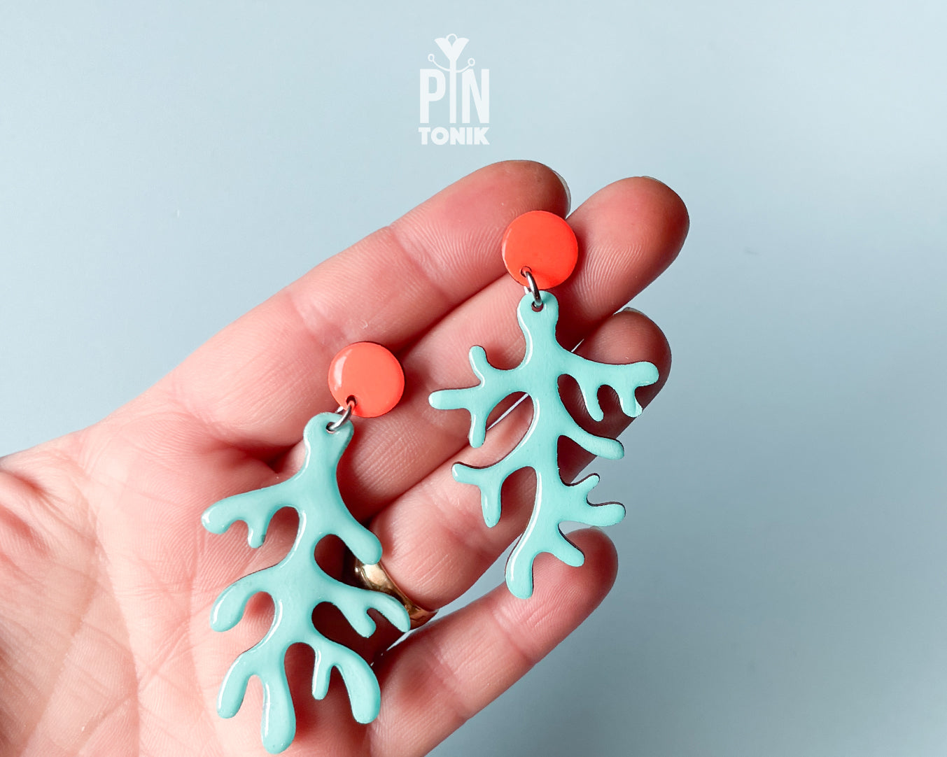 Mint Coral Dangle Earrings