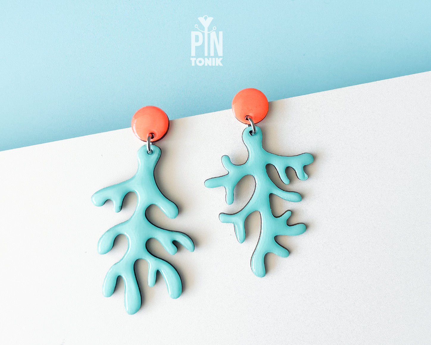 Mint Coral Dangle Earrings