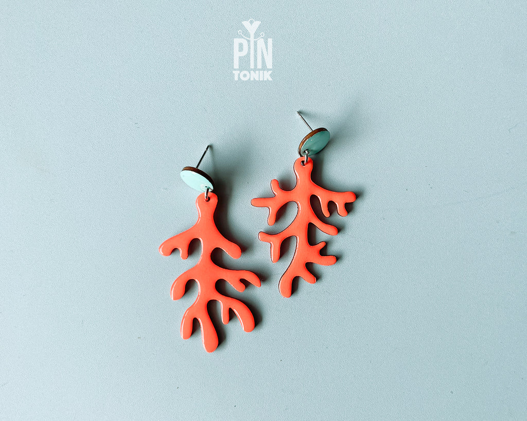 Neon Coral Dangle Earrings