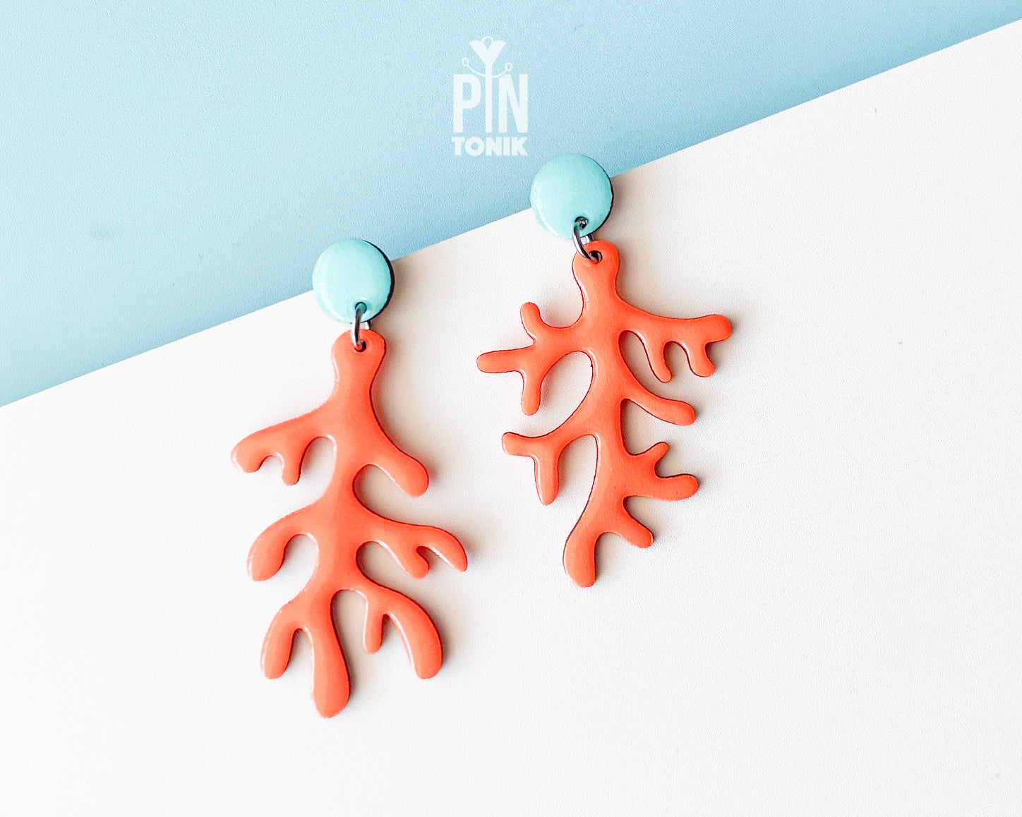 Neon Coral Dangle Earrings