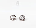 A pair of round stud earrings with a mirrored disco ball design, featuring reflective silver tiles and dark grid lines, shown on a plain white background with a 'PIN TONIK' watermark at the top.