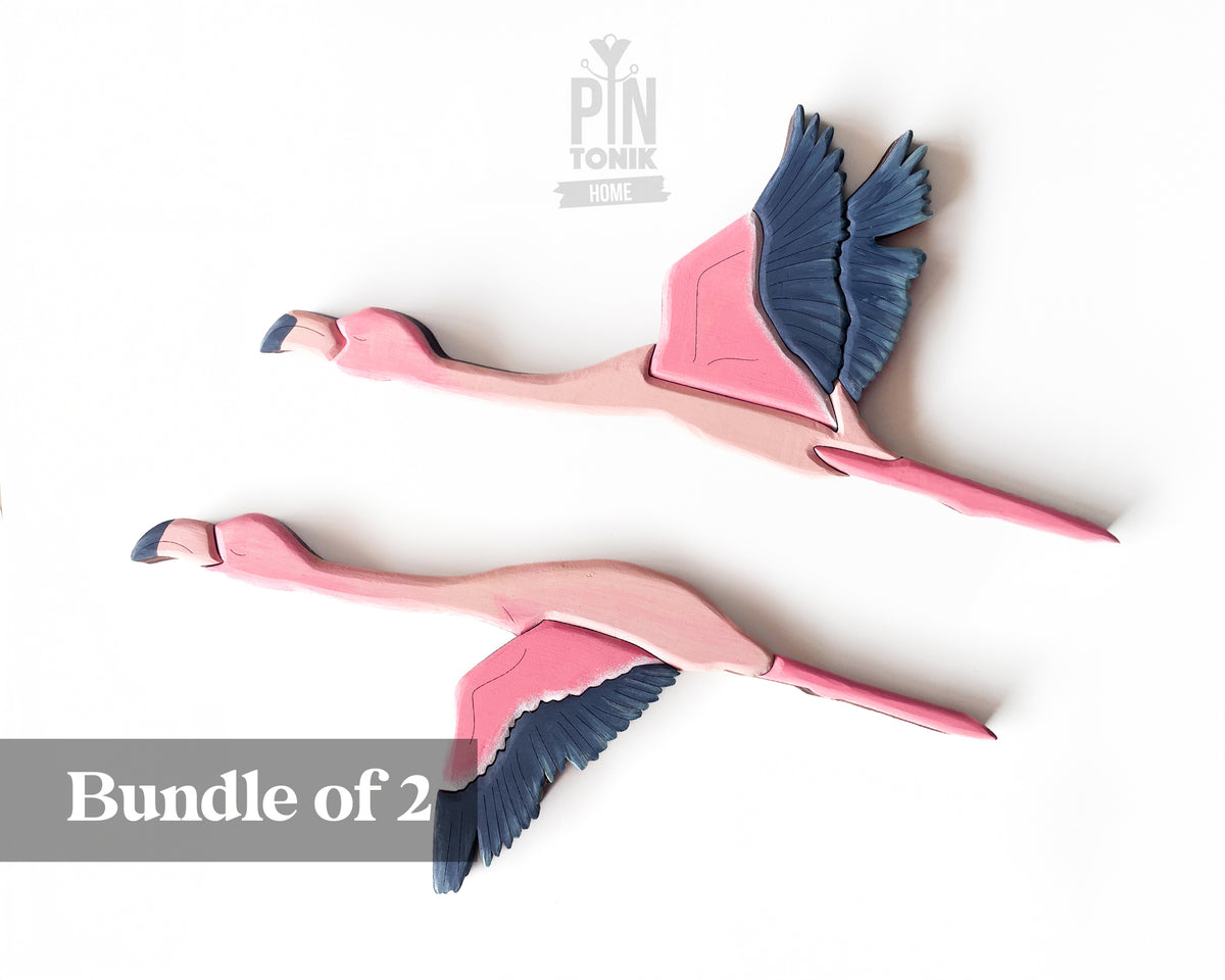 Flying Flamingo Wooden Wall Art Decor