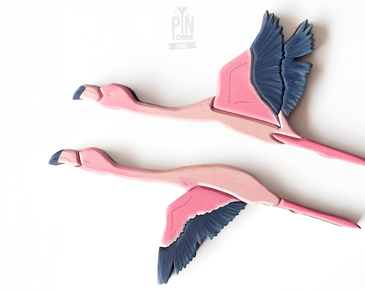 Flying Flamingo Wooden Wall Art Decor