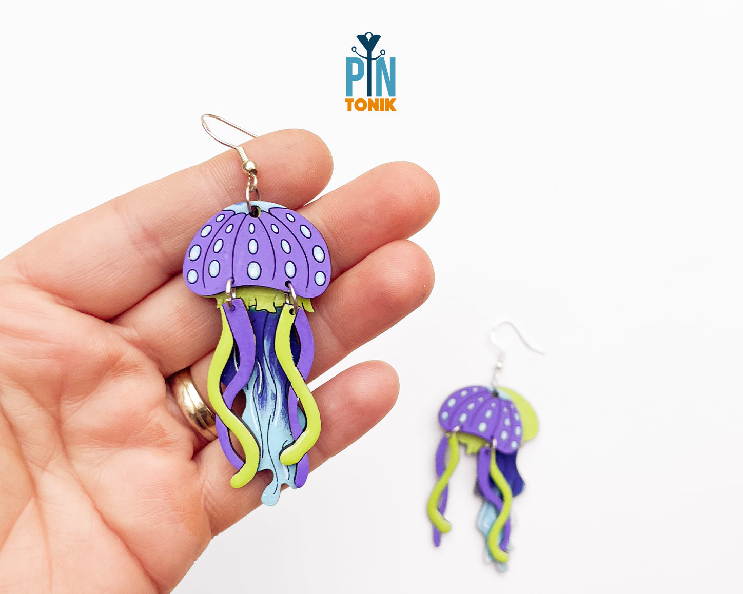 Jellyfish Dangle Earrings in Purple and Green