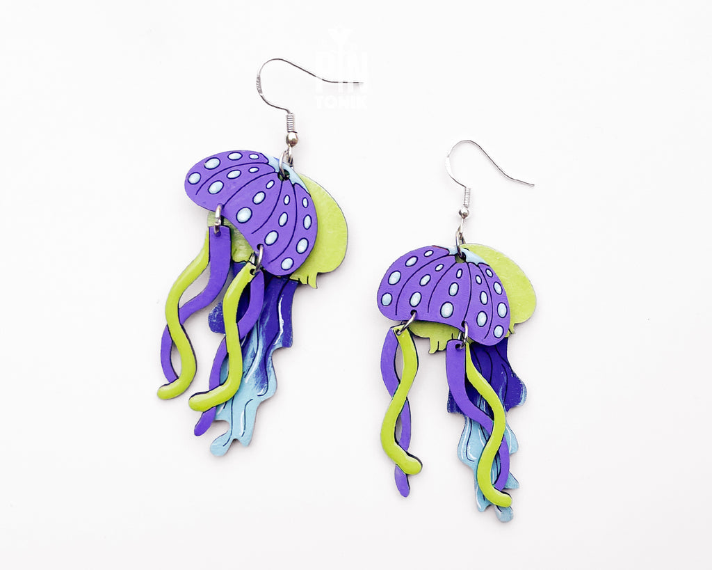 Jellyfish Dangle Earrings in Purple and Green