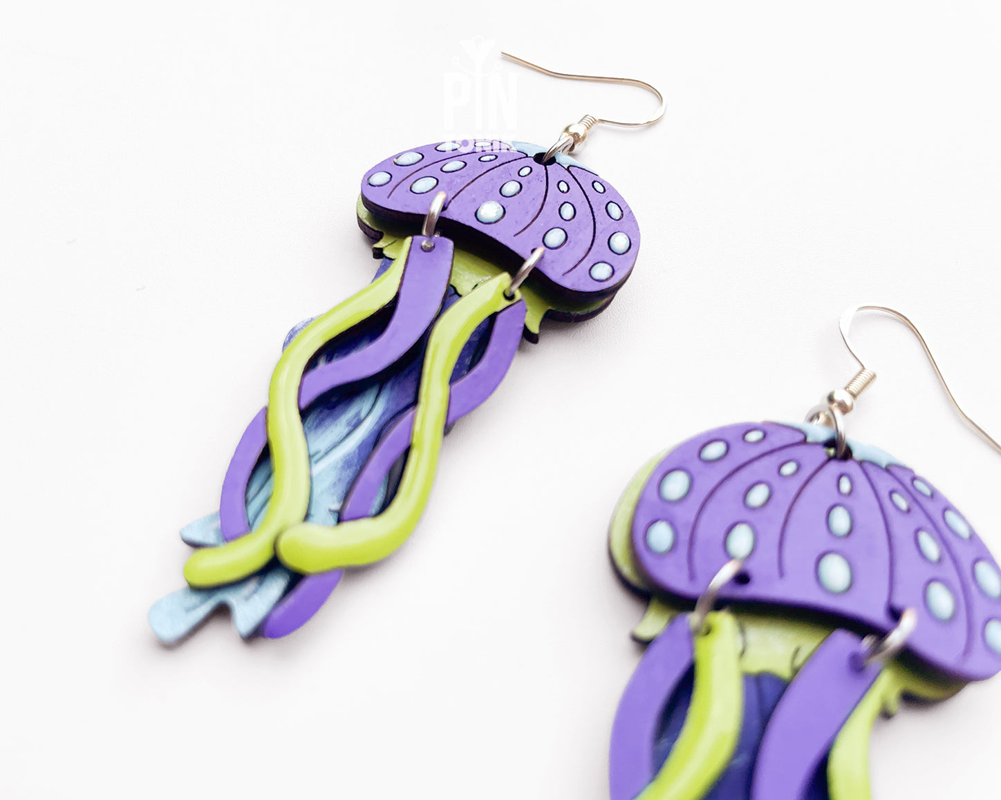 Jellyfish Dangle Earrings in Purple and Green