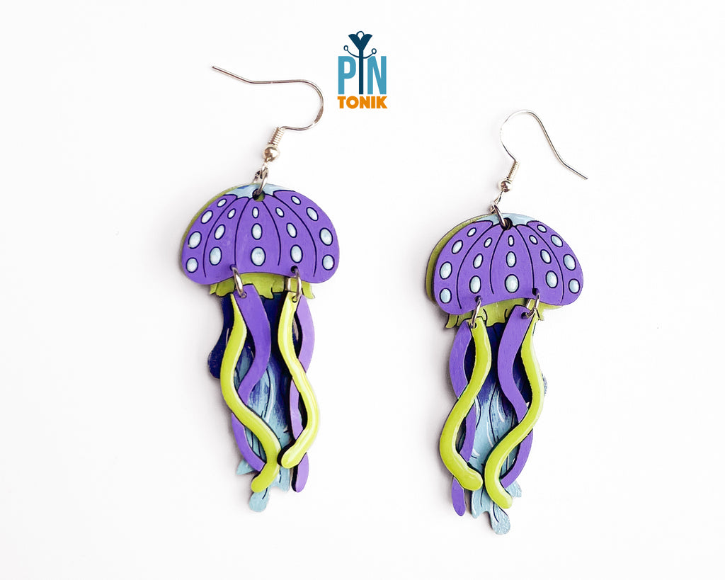 Jellyfish Dangle Earrings in Purple and Green