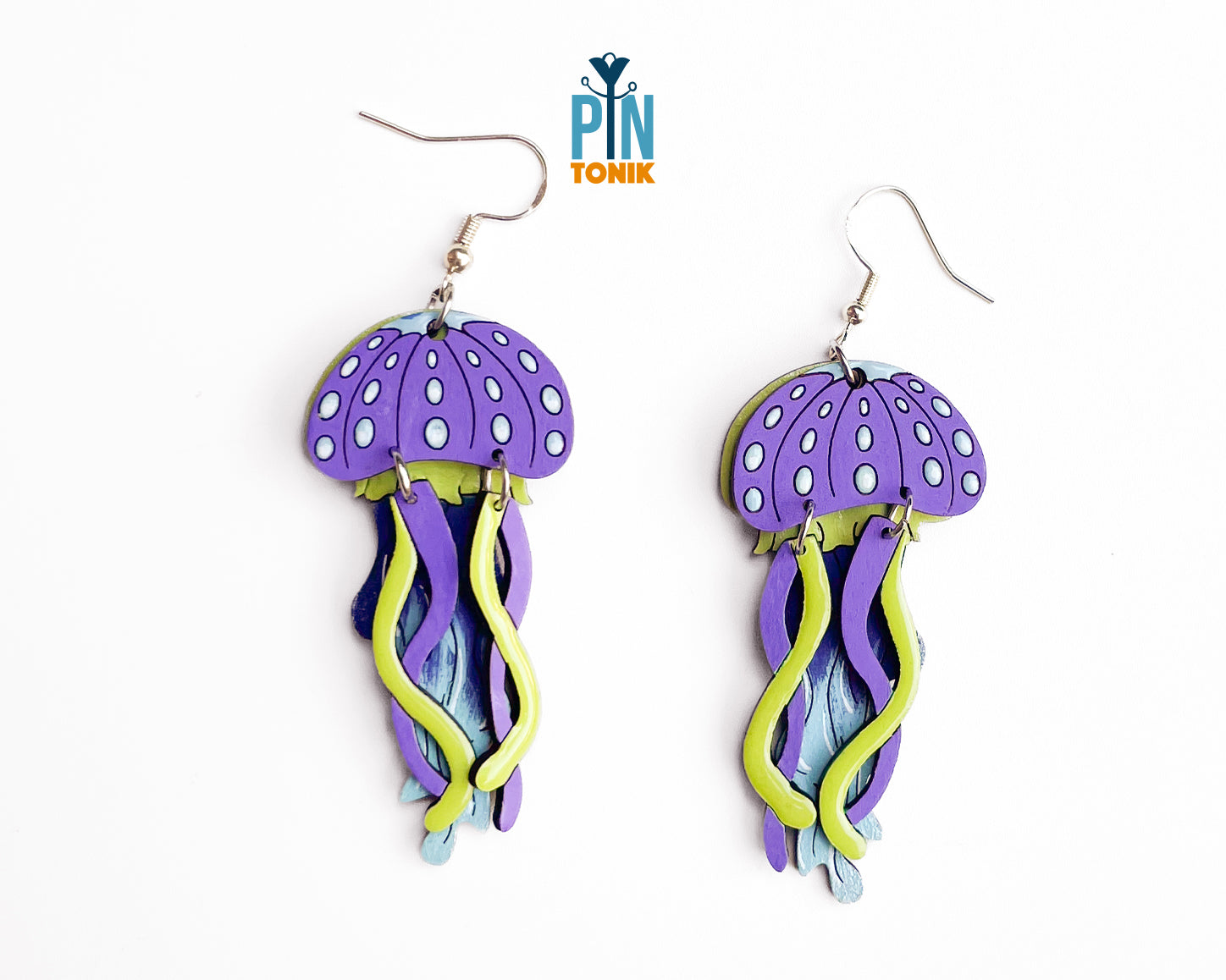 Jellyfish Dangle Earrings in Purple and Green
