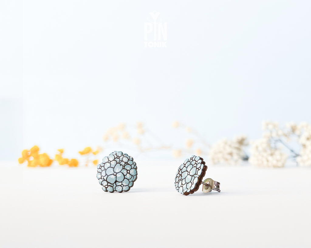 Boucles d'oreilles clous Hortensia bleu