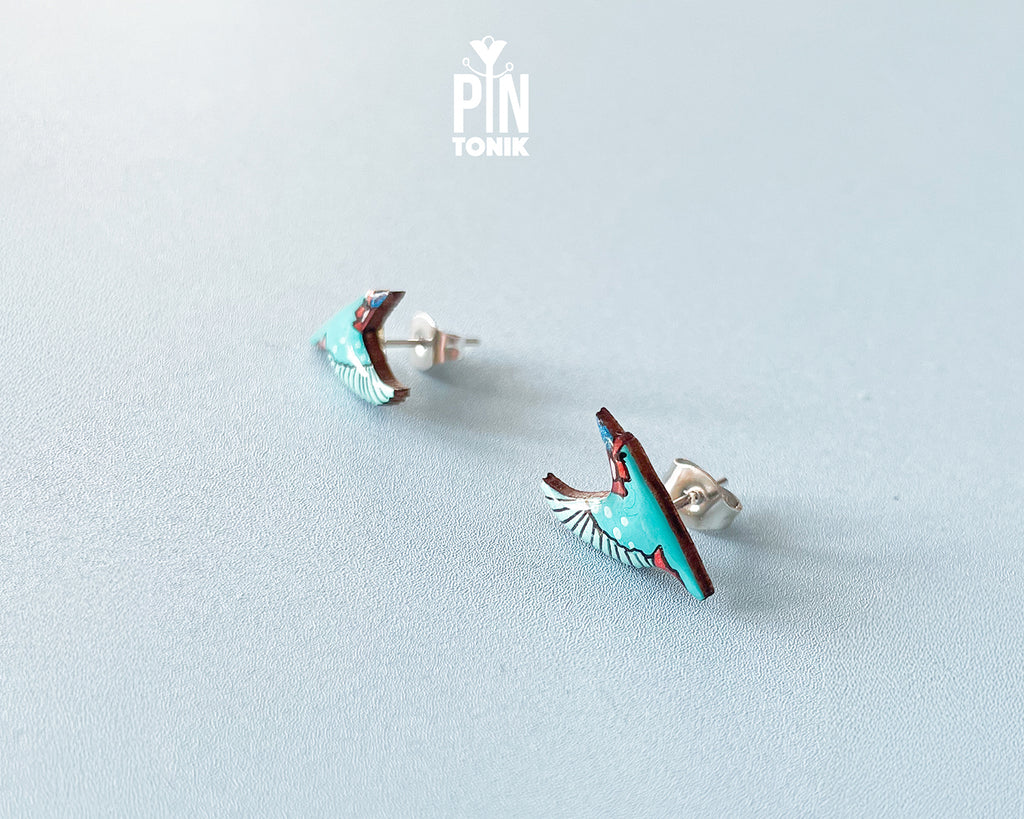 Flying Kingfisher Stud Earrings