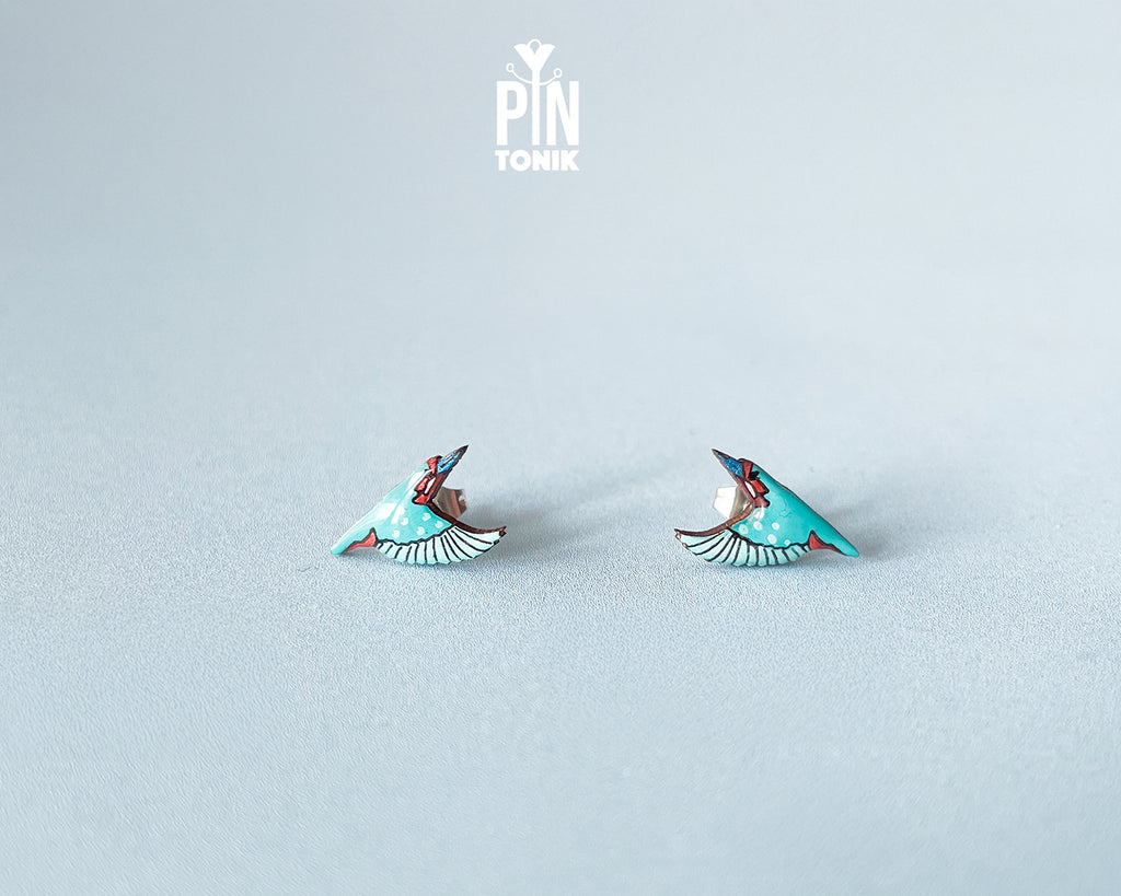 Flying Kingfisher Stud Earrings