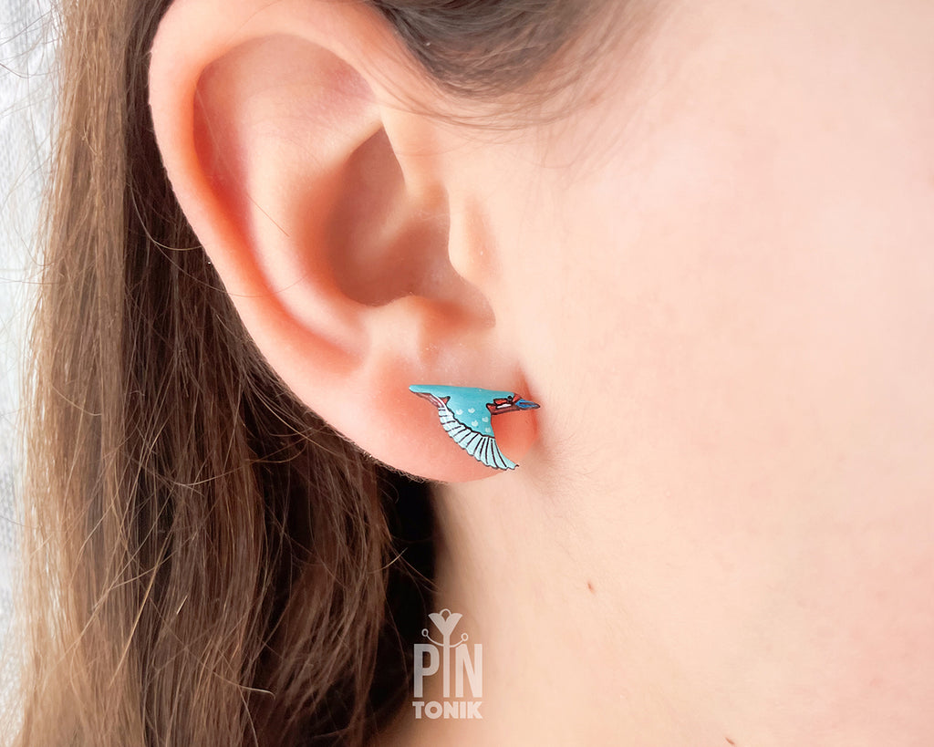 Flying Kingfisher Stud Earrings
