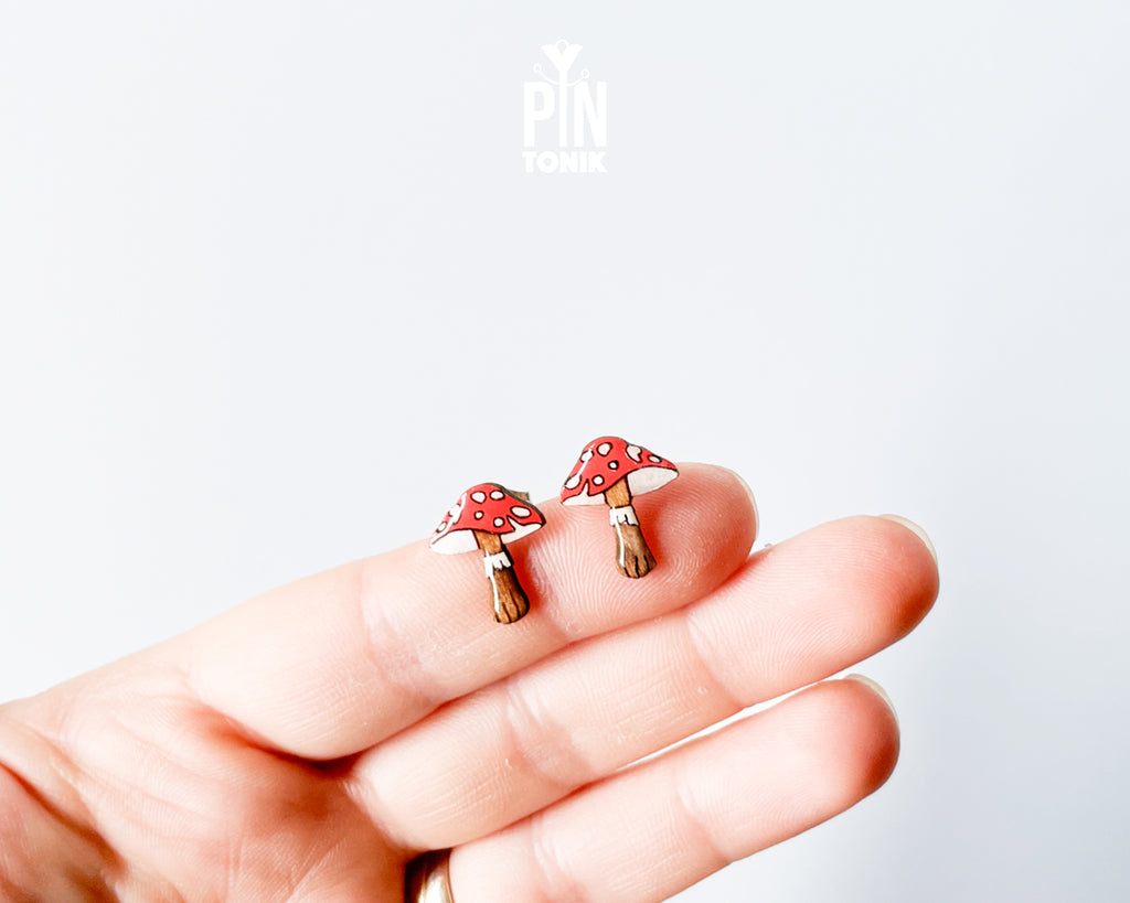 Red Mushroom Stud Earrings