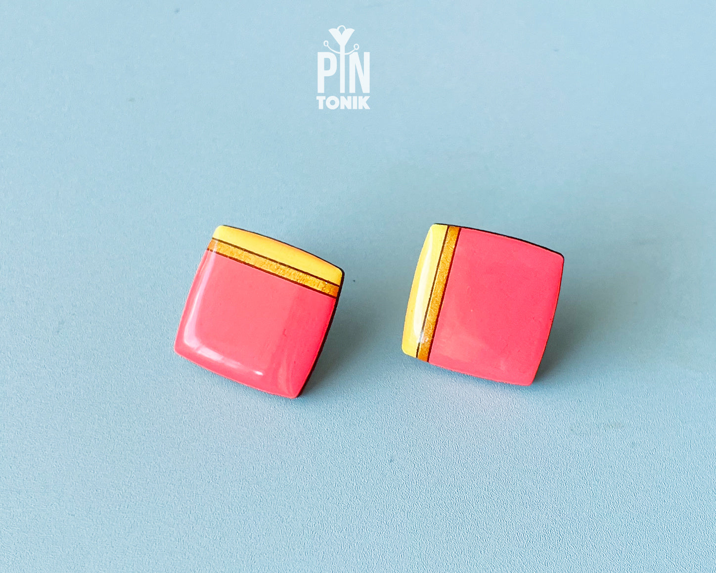 Neon Orange Square Studs