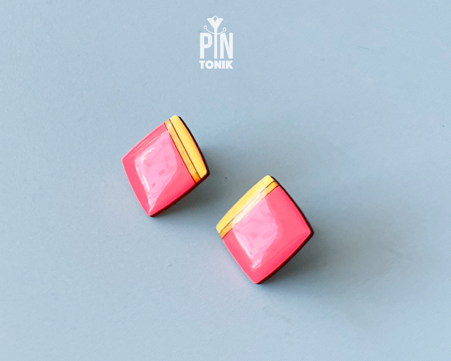 Neon Orange Square Studs