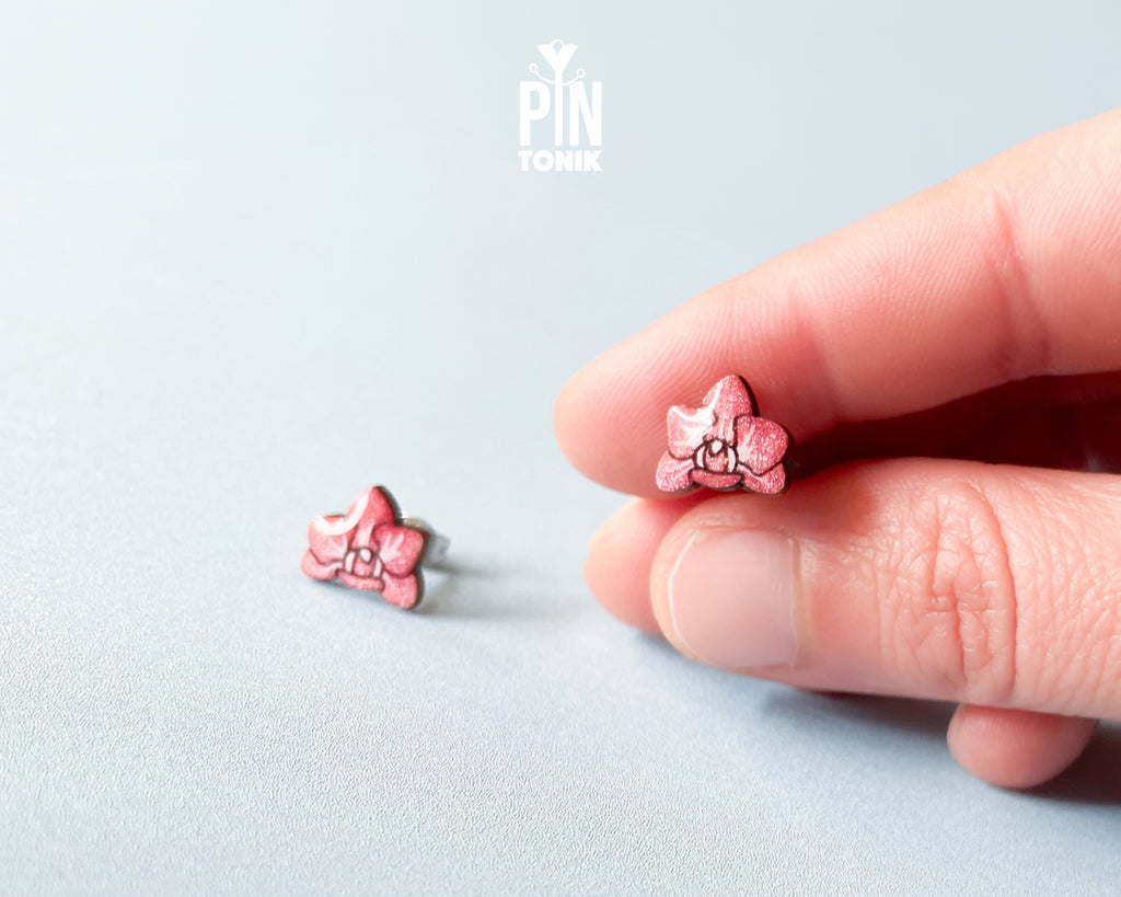 Boucles d'oreilles clous orchidée rose