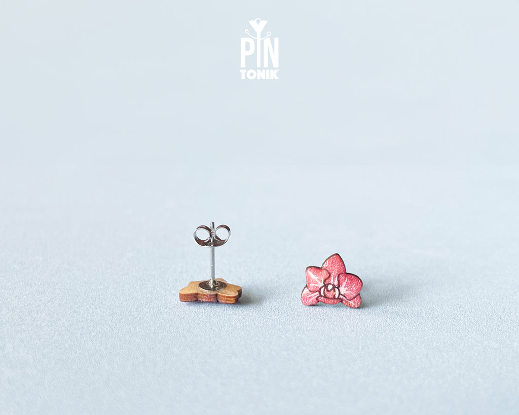 Boucles d'oreilles clous orchidée rose