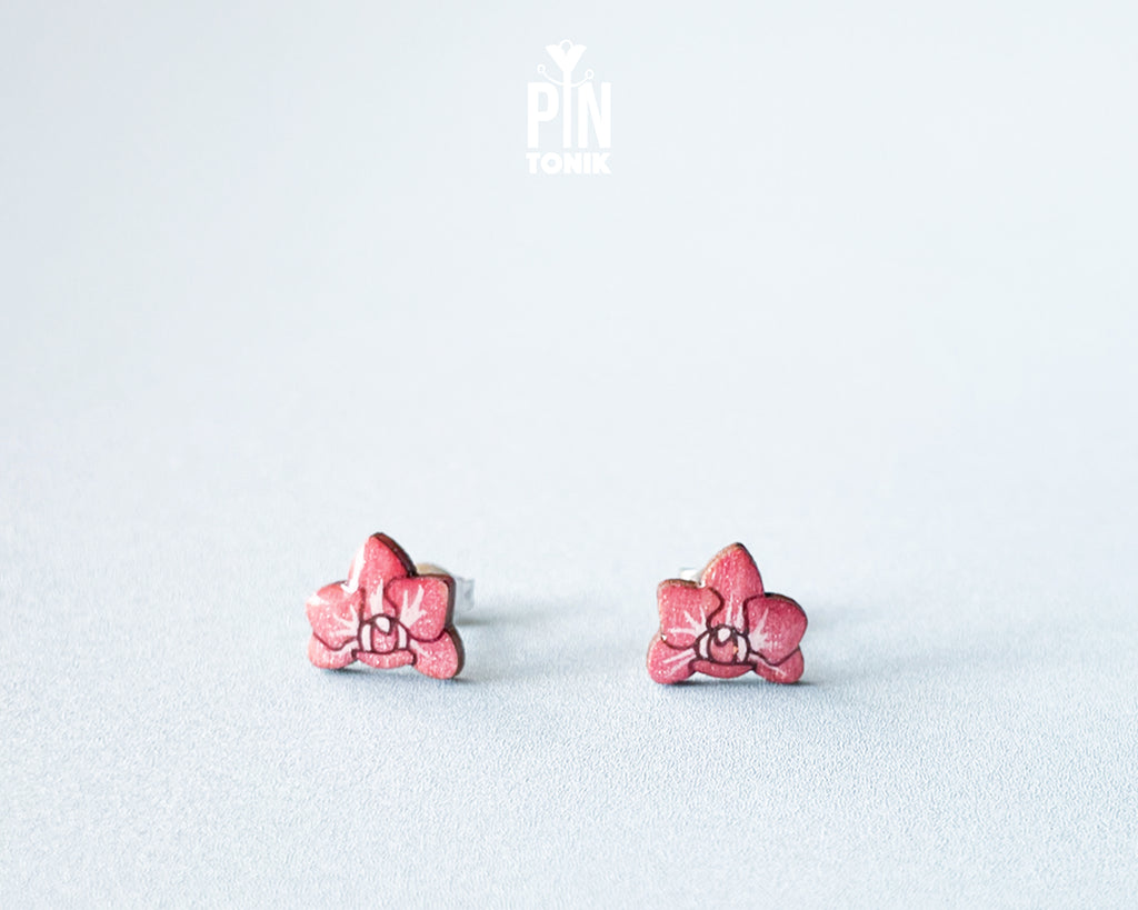 Boucles d'oreilles clous orchidée rose