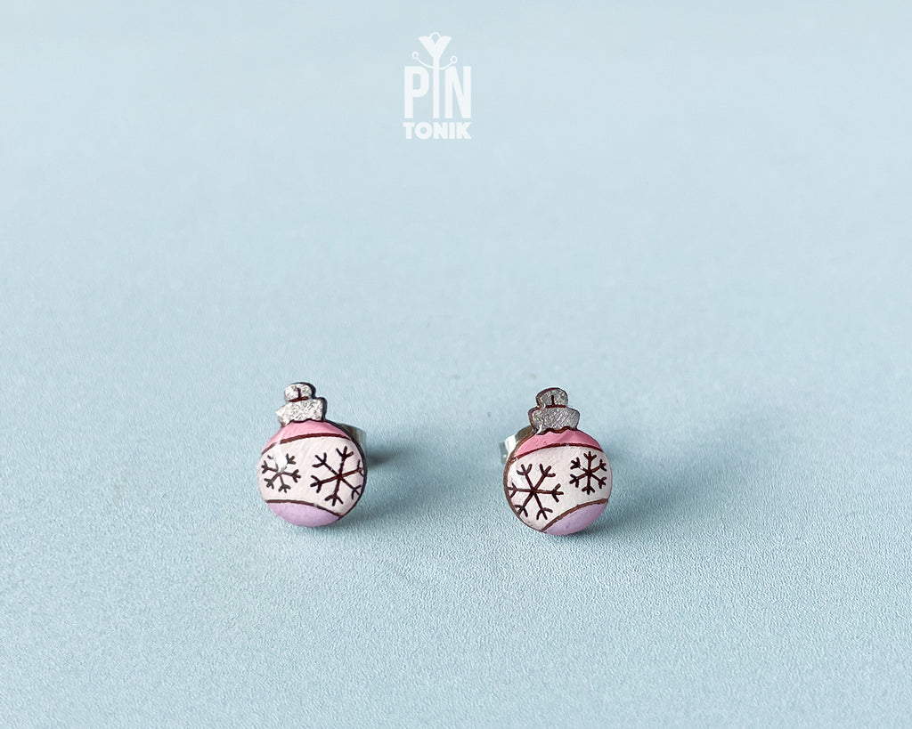Pink Snowflake Bauble Stud Earrings