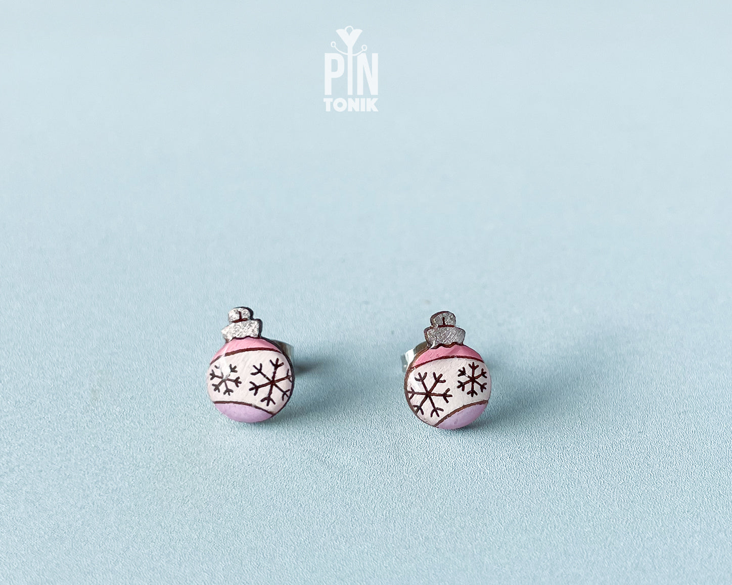 Pink Snowflake Bauble Stud Earrings