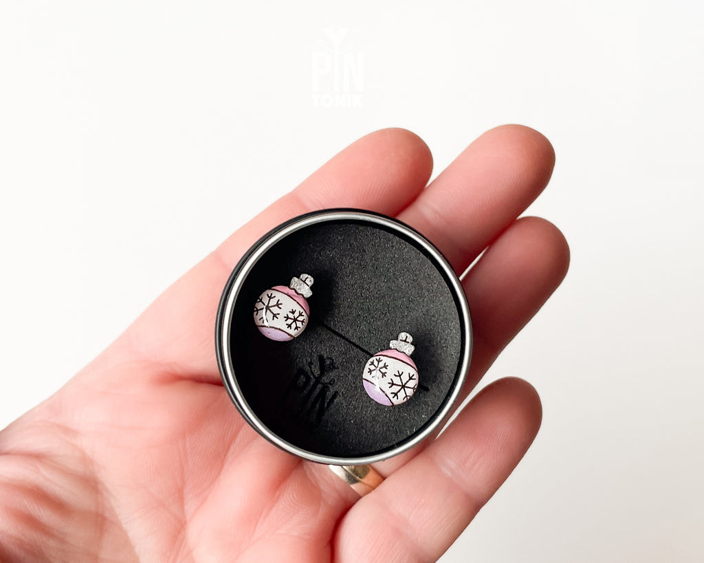 Pink Snowflake Bauble Stud Earrings