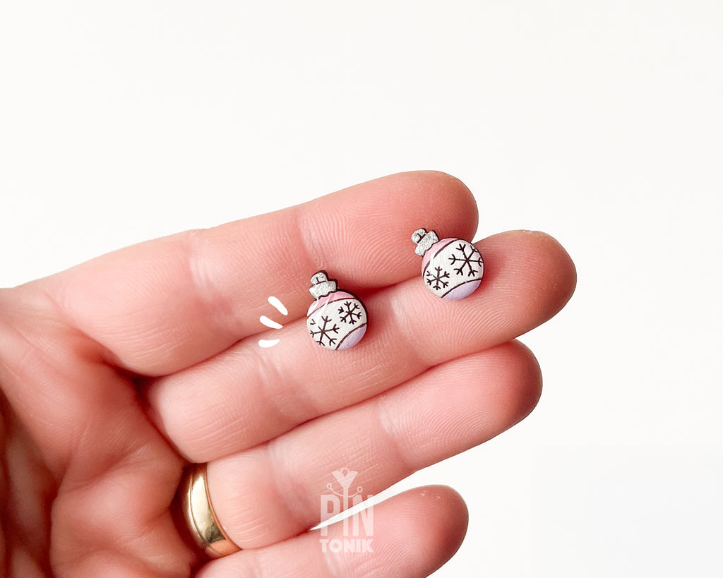 Pink Snowflake Bauble Stud Earrings