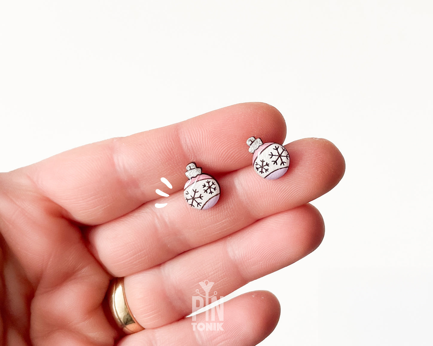 Pink Snowflake Bauble Stud Earrings