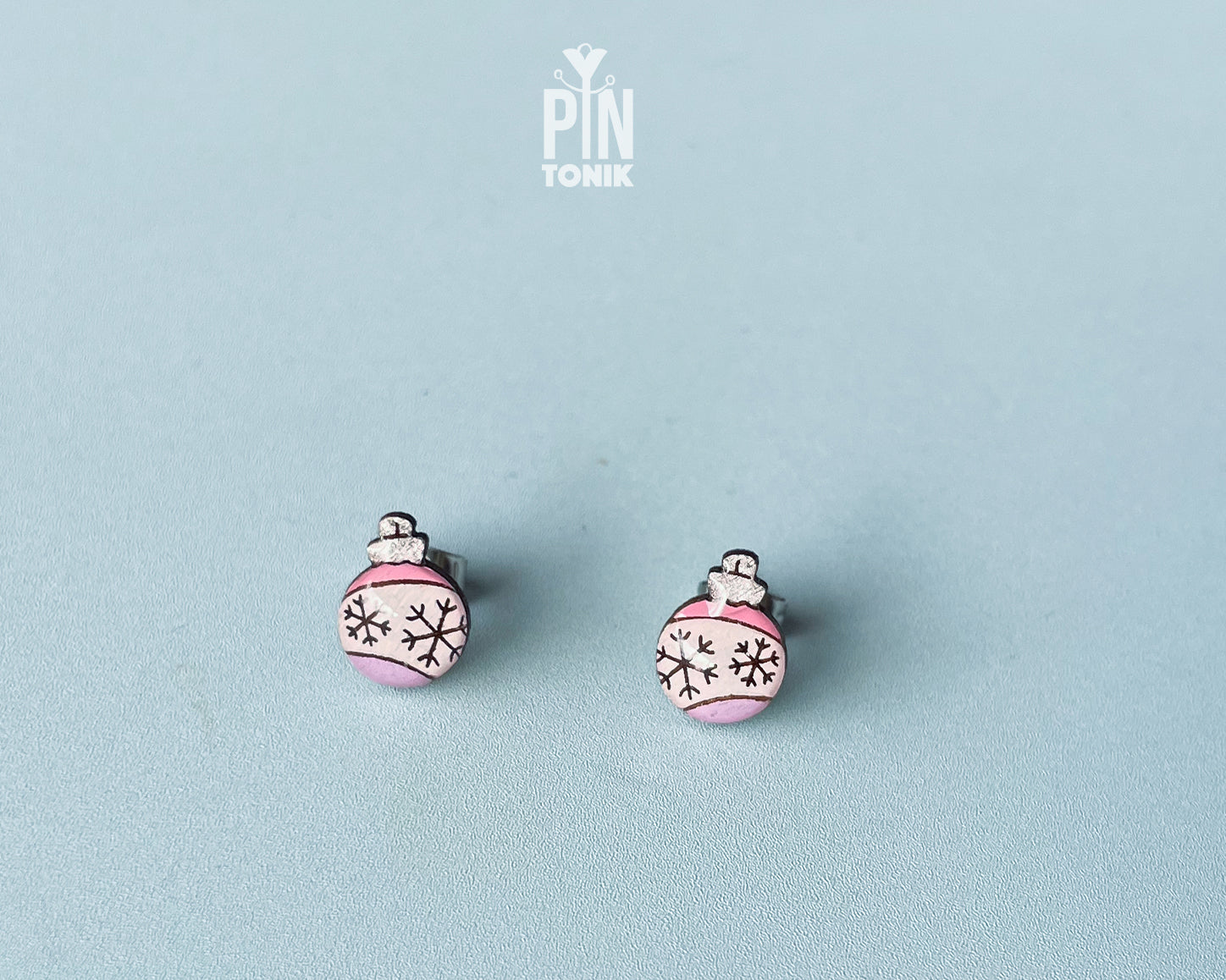Pink Snowflake Bauble Stud Earrings