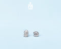 Handmade wooden mismatched rolly polly pill bug stud earrings showing one walking and one curled into a ball by PinTonik.